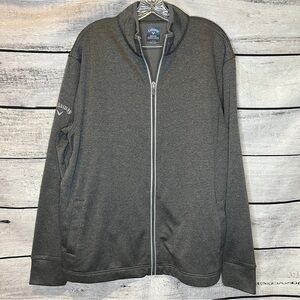 Callaway Men's Full Zip Waffle Fleece Jacket Dark Grey Sweater Cardigan Size L